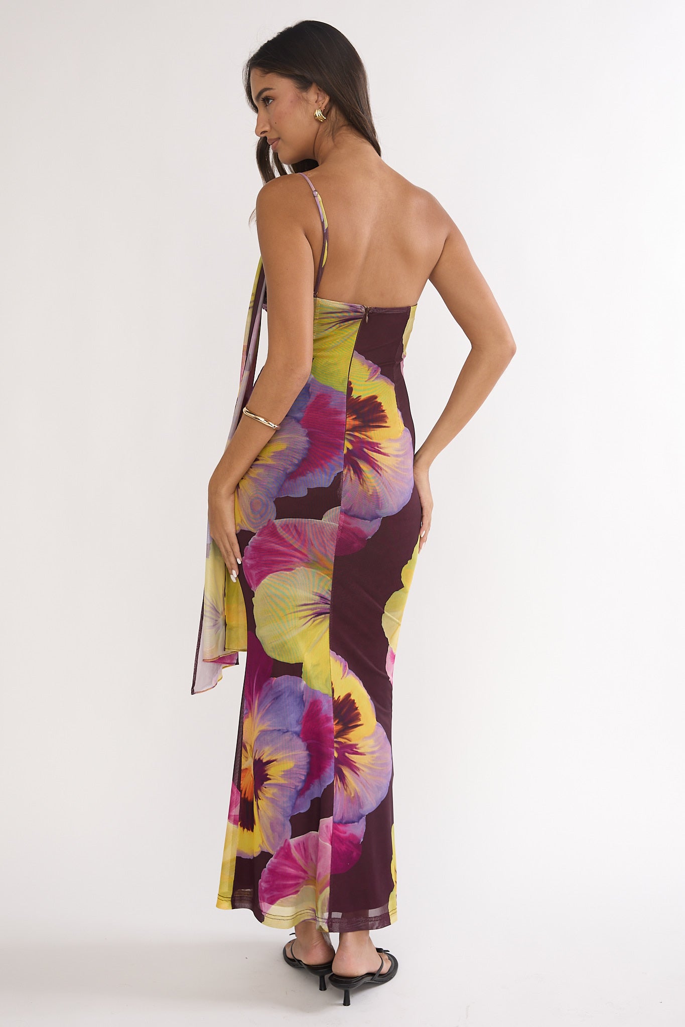 Tallis One-Shoulder Asymmetric Neckline Dress Brown-Maymioy