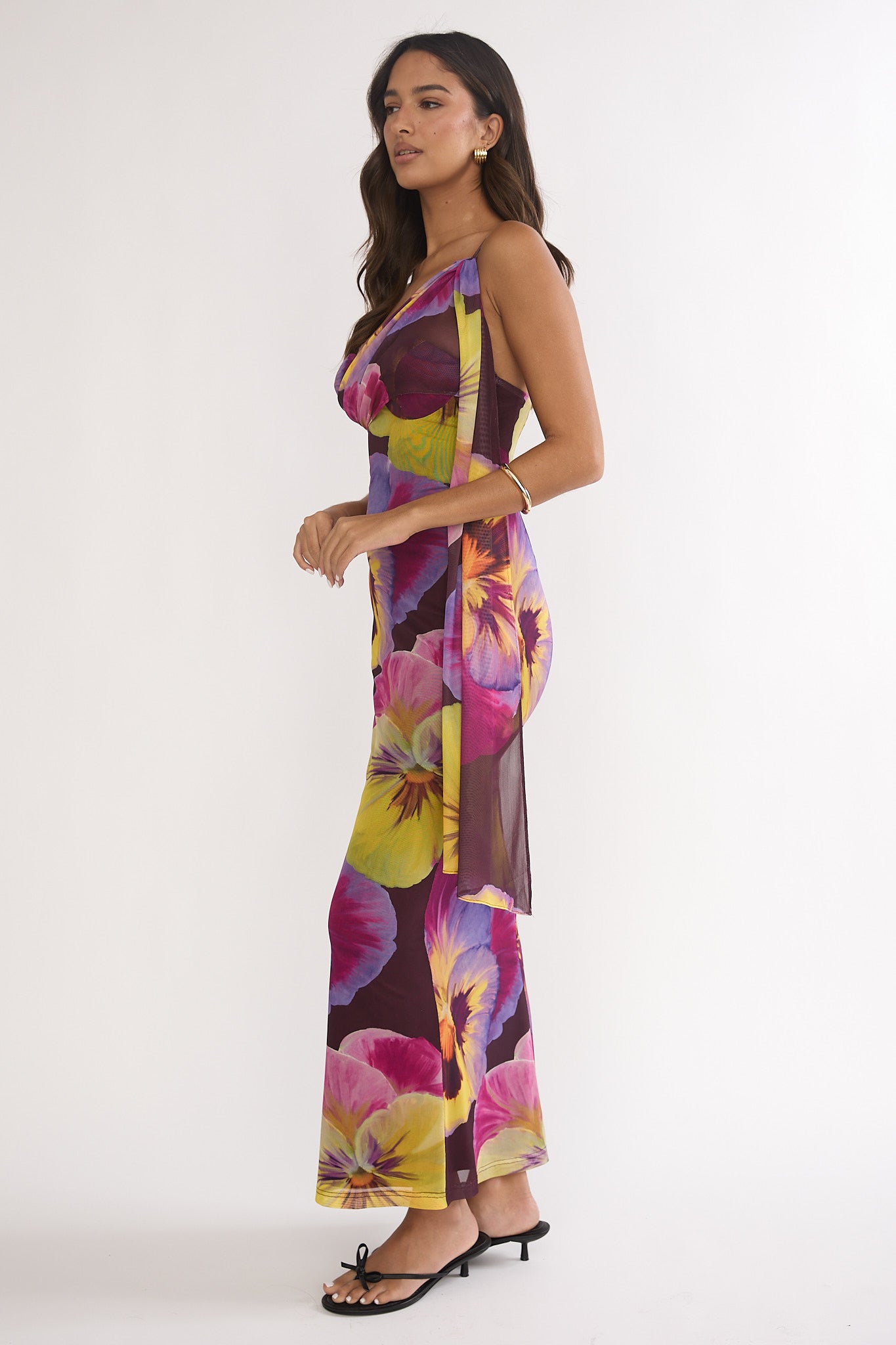 Tallis One-Shoulder Asymmetric Neckline Dress Brown-Maymioy