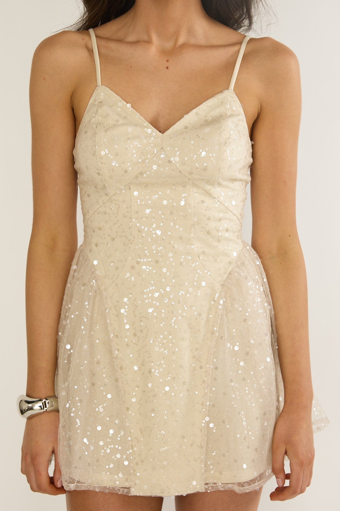 Roselisse Cami Strap Sequin Mini Dress Oyster-Maymioy