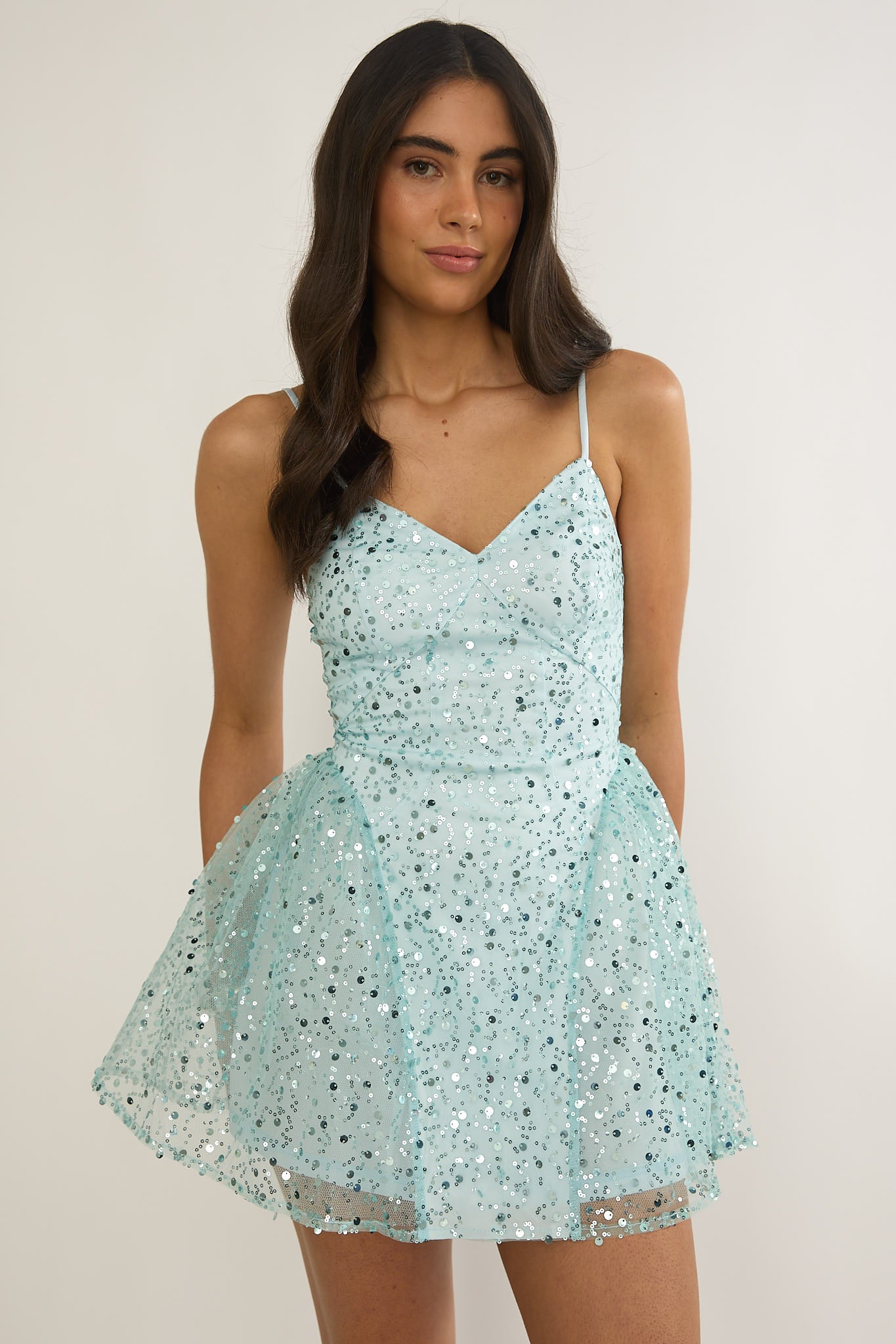 Roselisse Cami Strap Sequin Mini Dress Sage-Maymioy