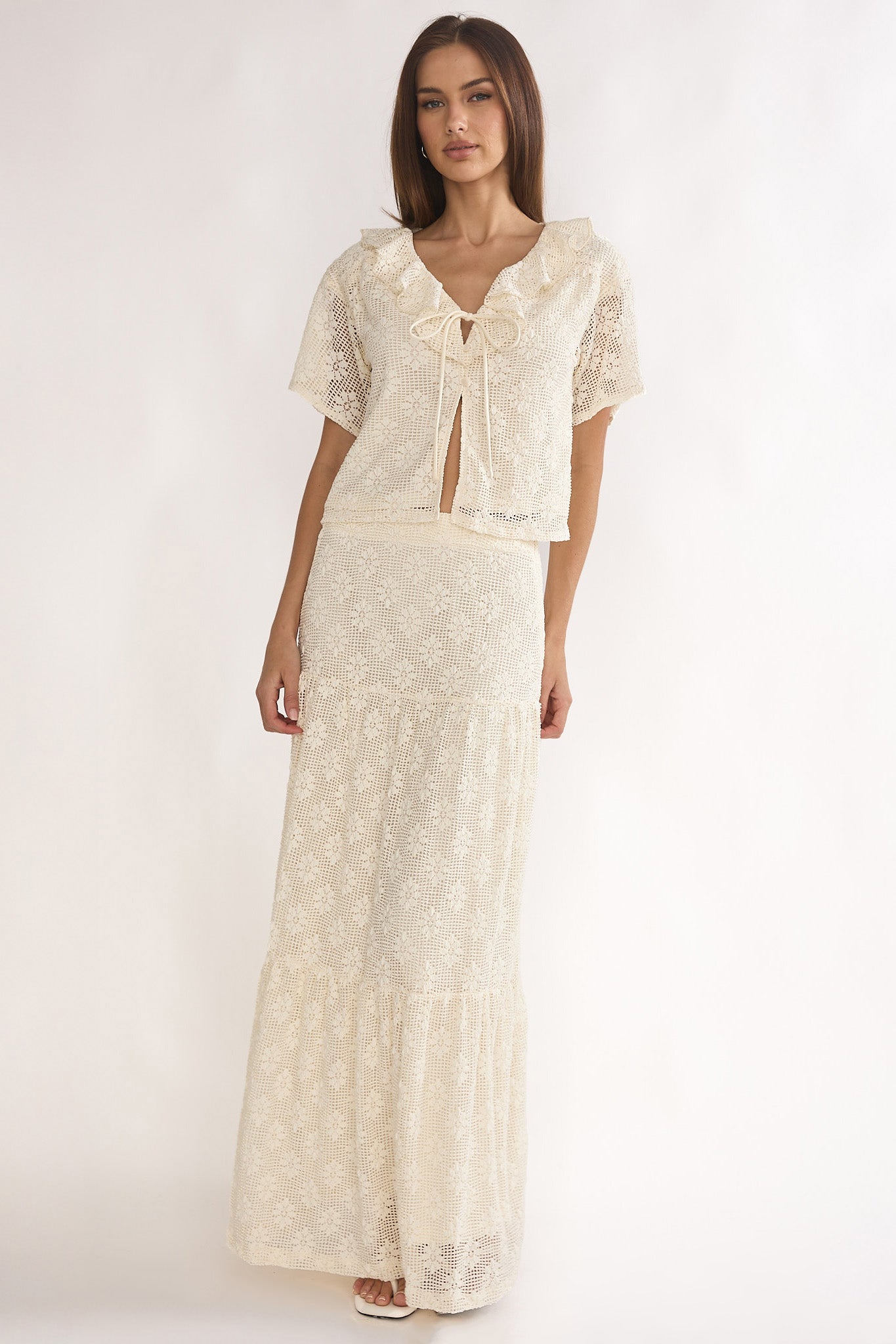 Sera Lane Crochet Maxi Skirt Cream-Maymioy