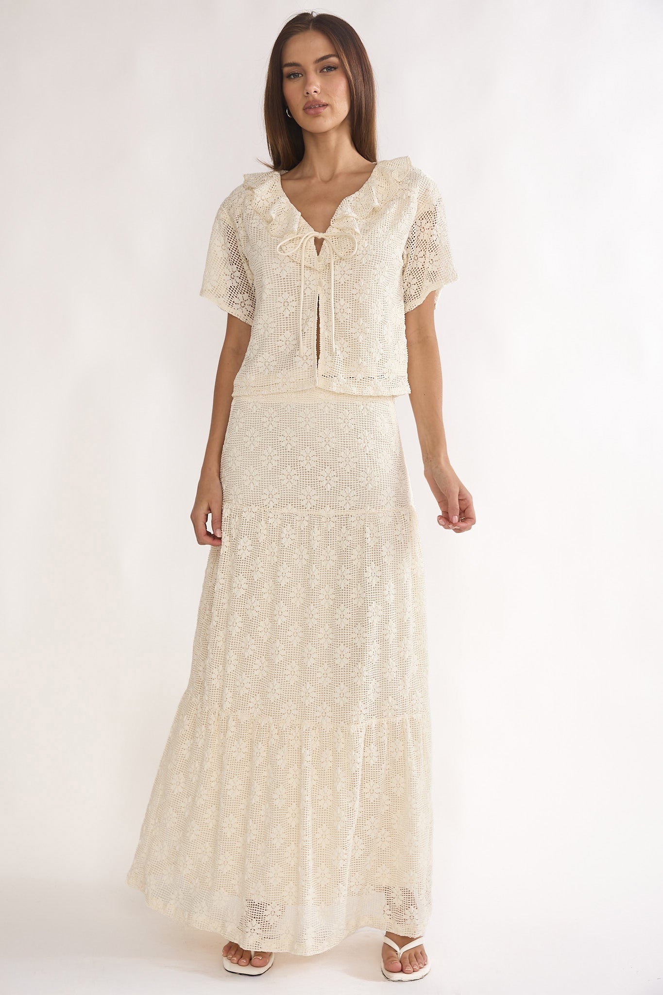 Sera Lane Crochet Maxi Skirt Cream-Maymioy