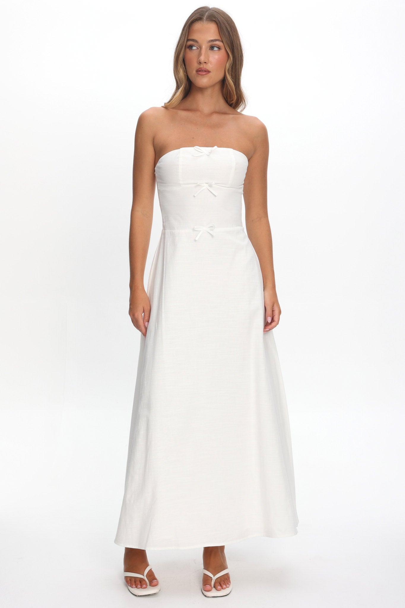 Celandra Bow Bodice Maxi Dress White-Maymioy