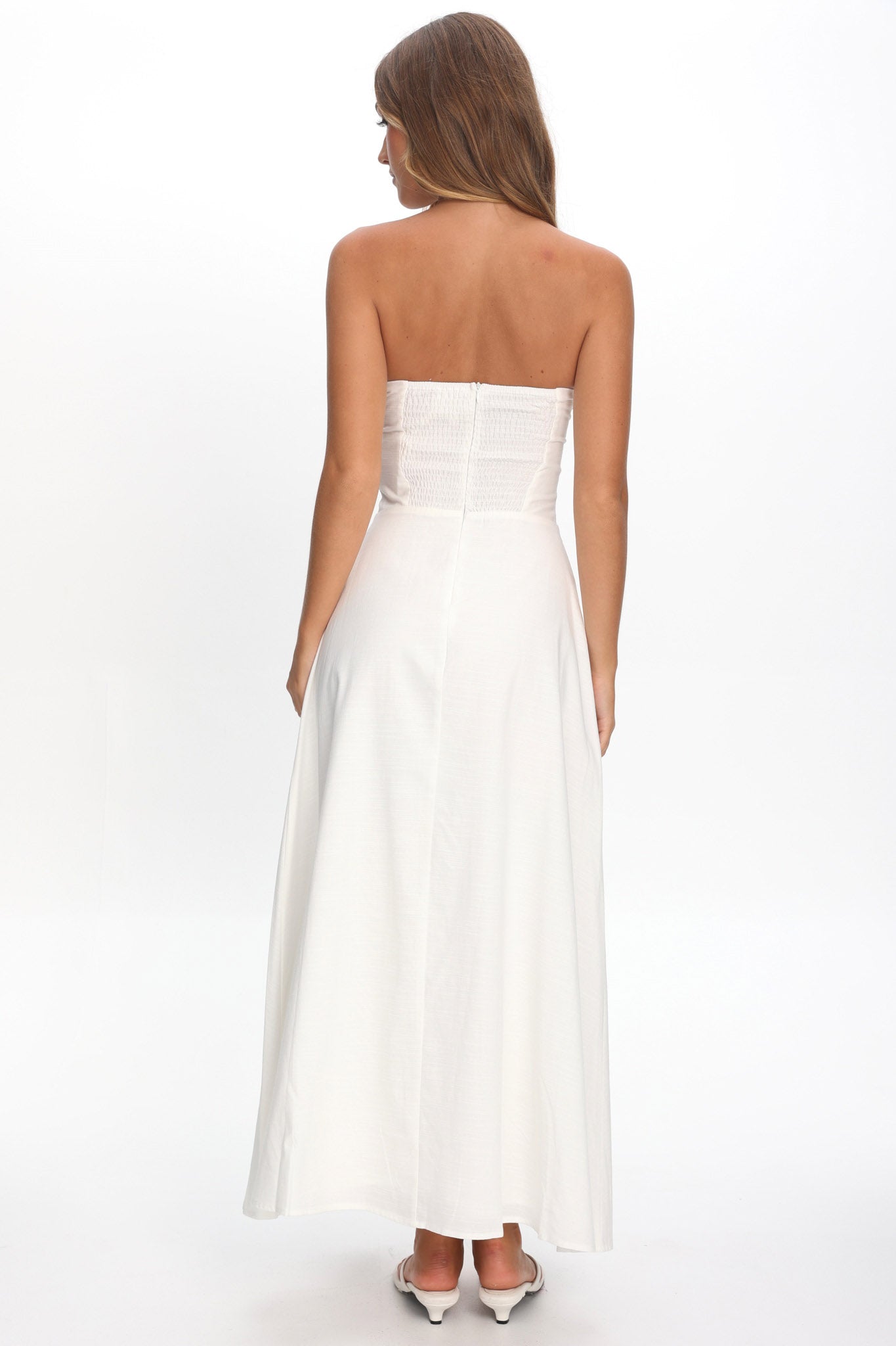 Celandra Bow Bodice Maxi Dress White-Maymioy