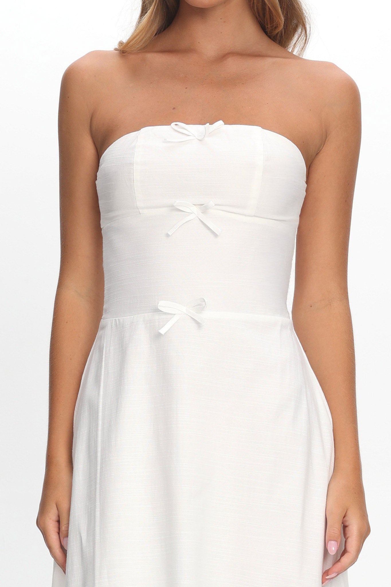Celandra Bow Bodice Maxi Dress White-Maymioy