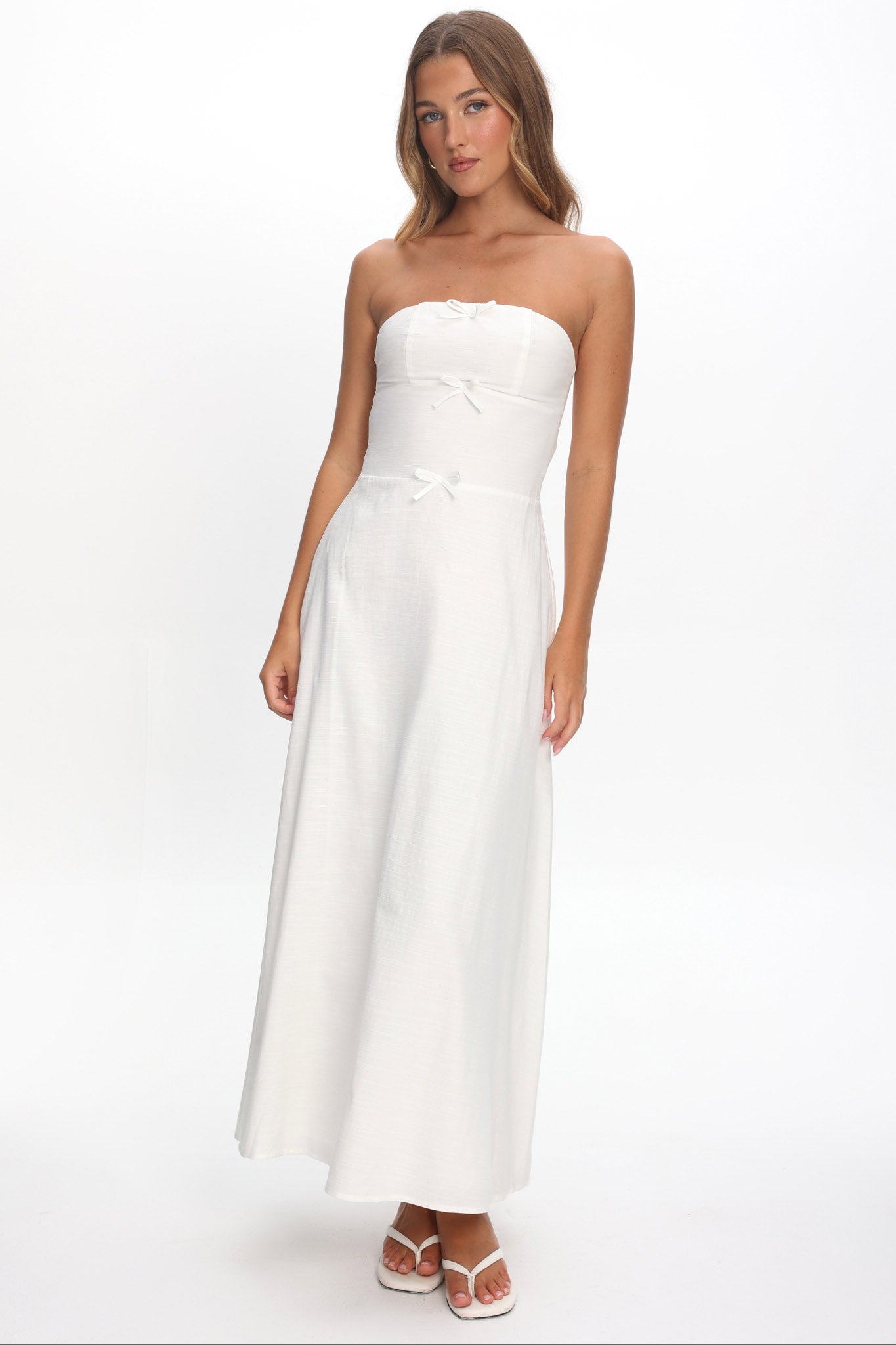 Celandra Bow Bodice Maxi Dress White-Maymioy