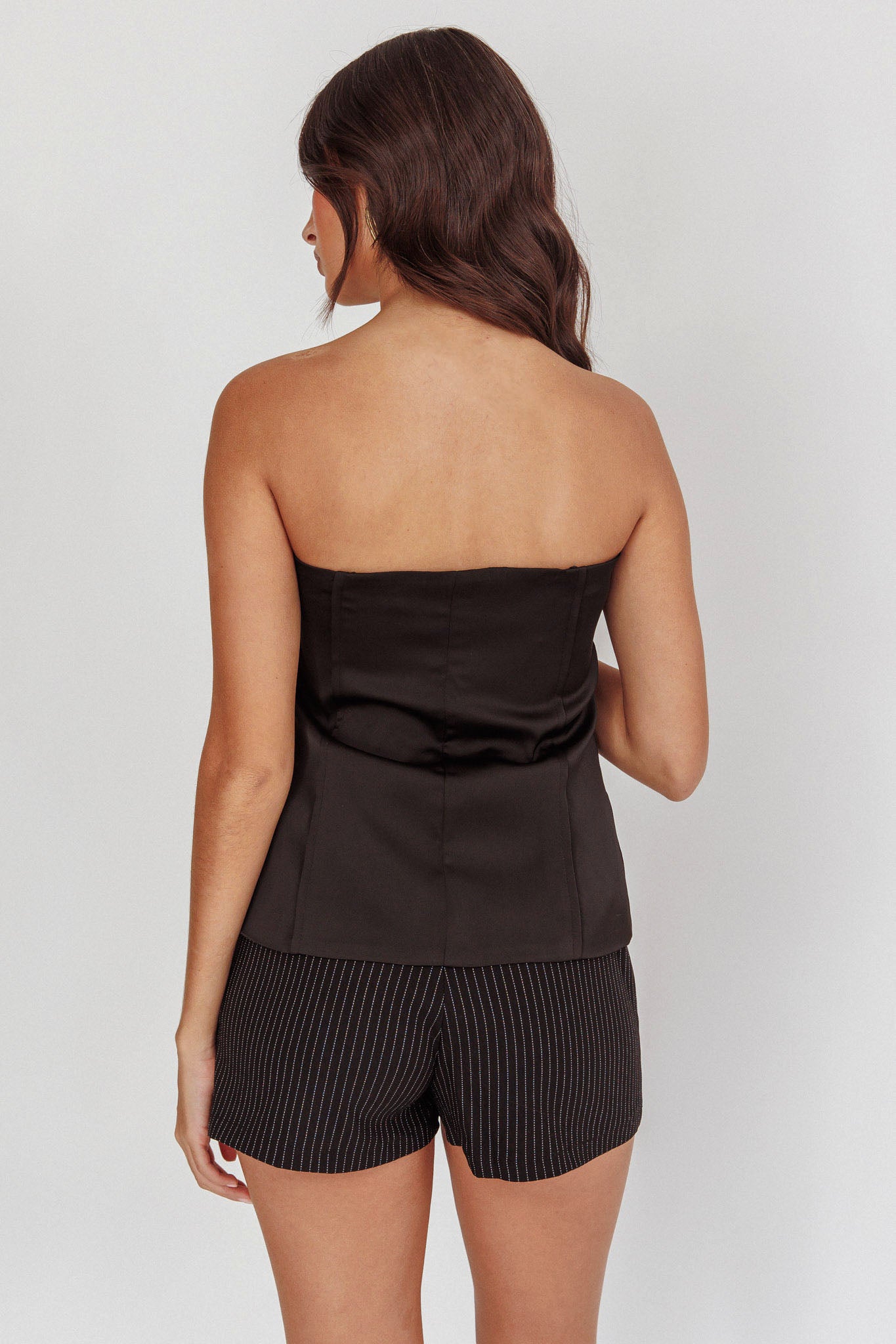 Danni Strapless Gold Button Top Black-Maymioy