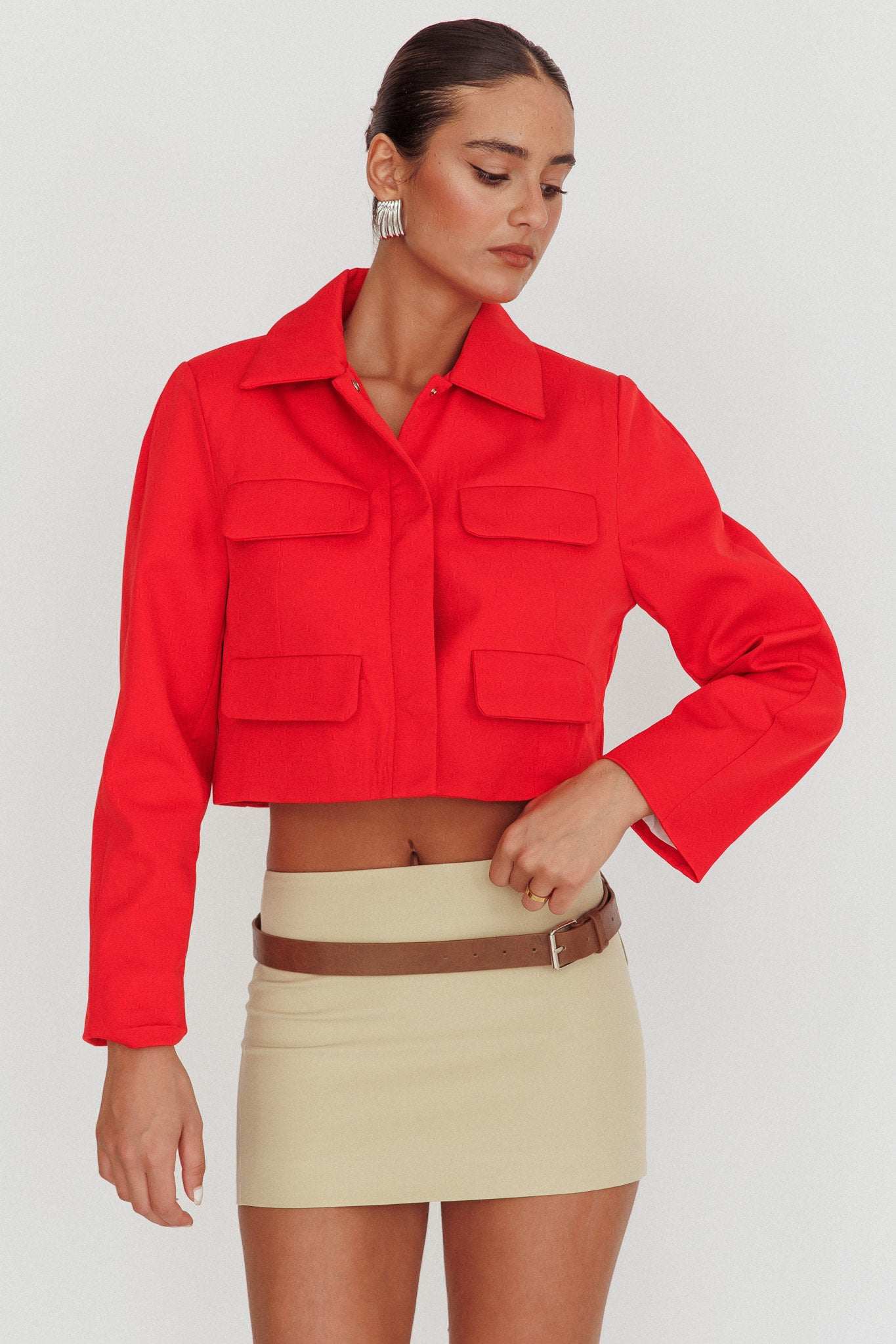 Cinder Crop Jacket Red-Maymioy