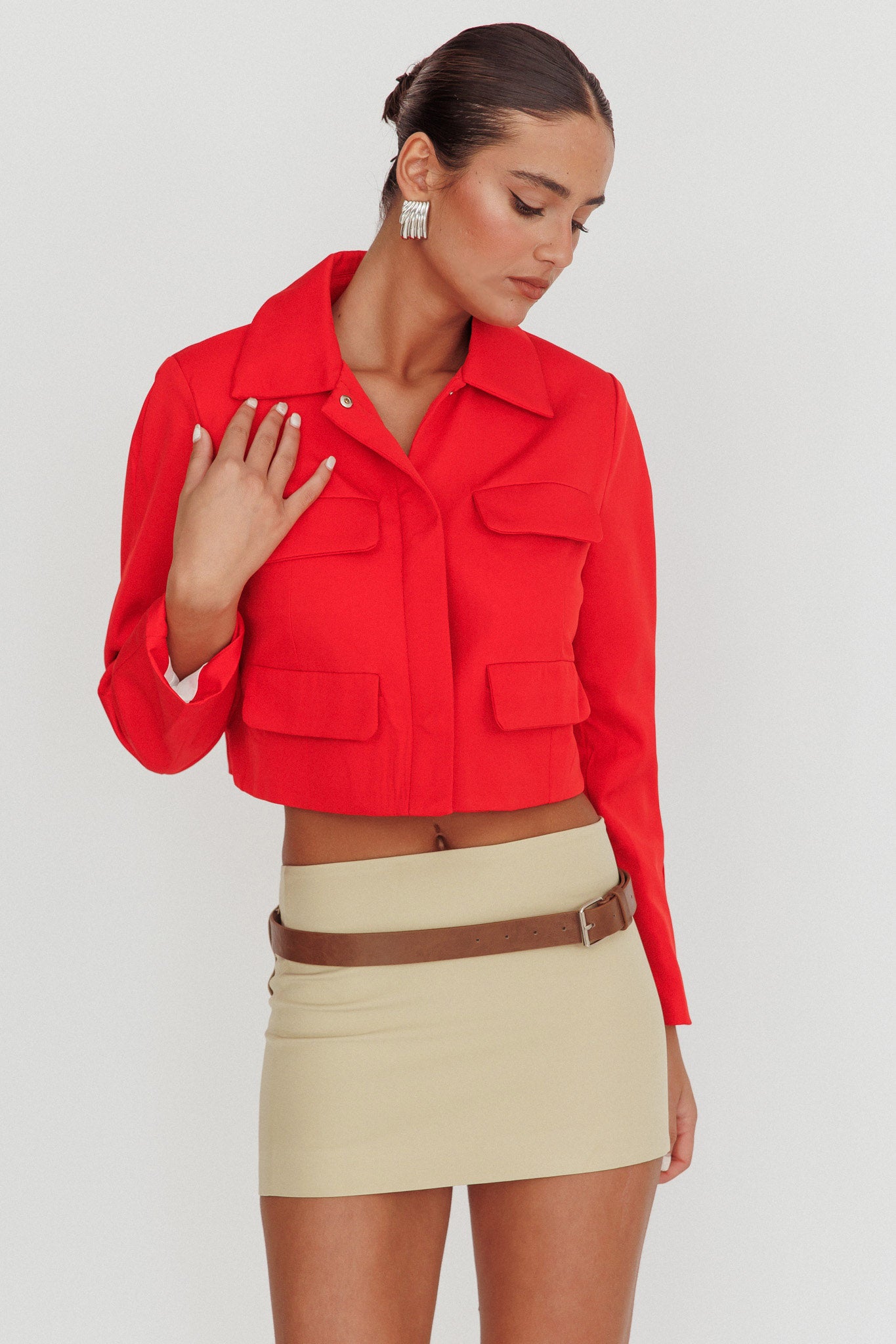 Cinder Crop Jacket Red-Maymioy