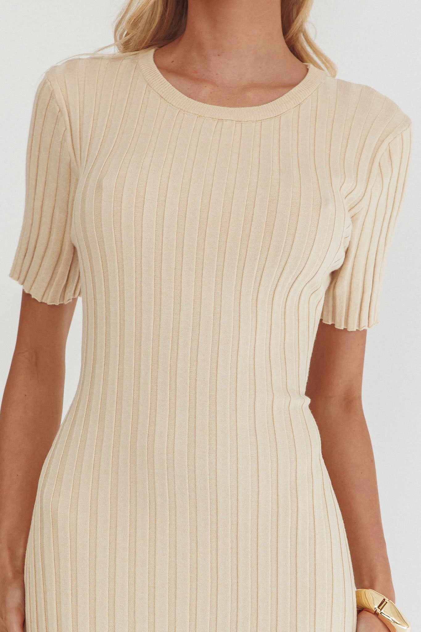 Faylen Waist Tie Ribbed Knit Maxi Dress Cream-Maymioy