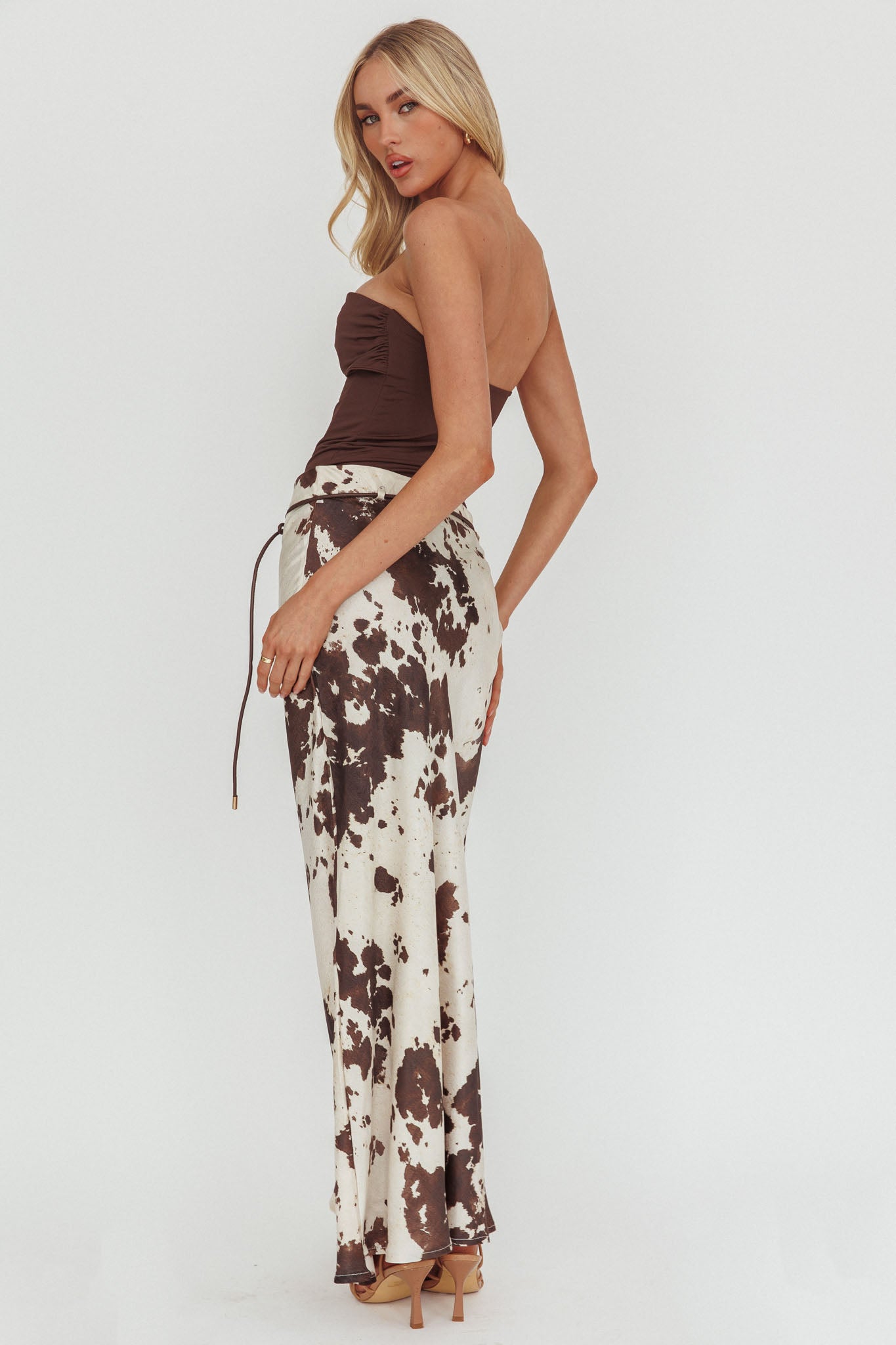 Takara String Tie Maxi Skirt Cow Print-Maymioy