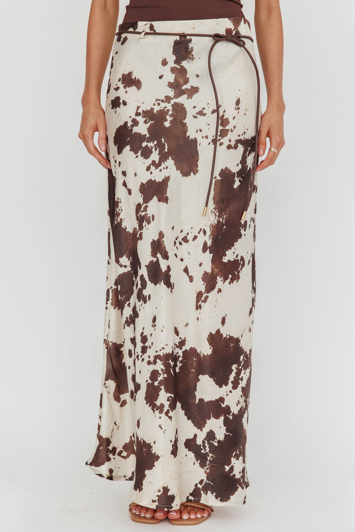 Takara String Tie Maxi Skirt Cow Print-Maymioy
