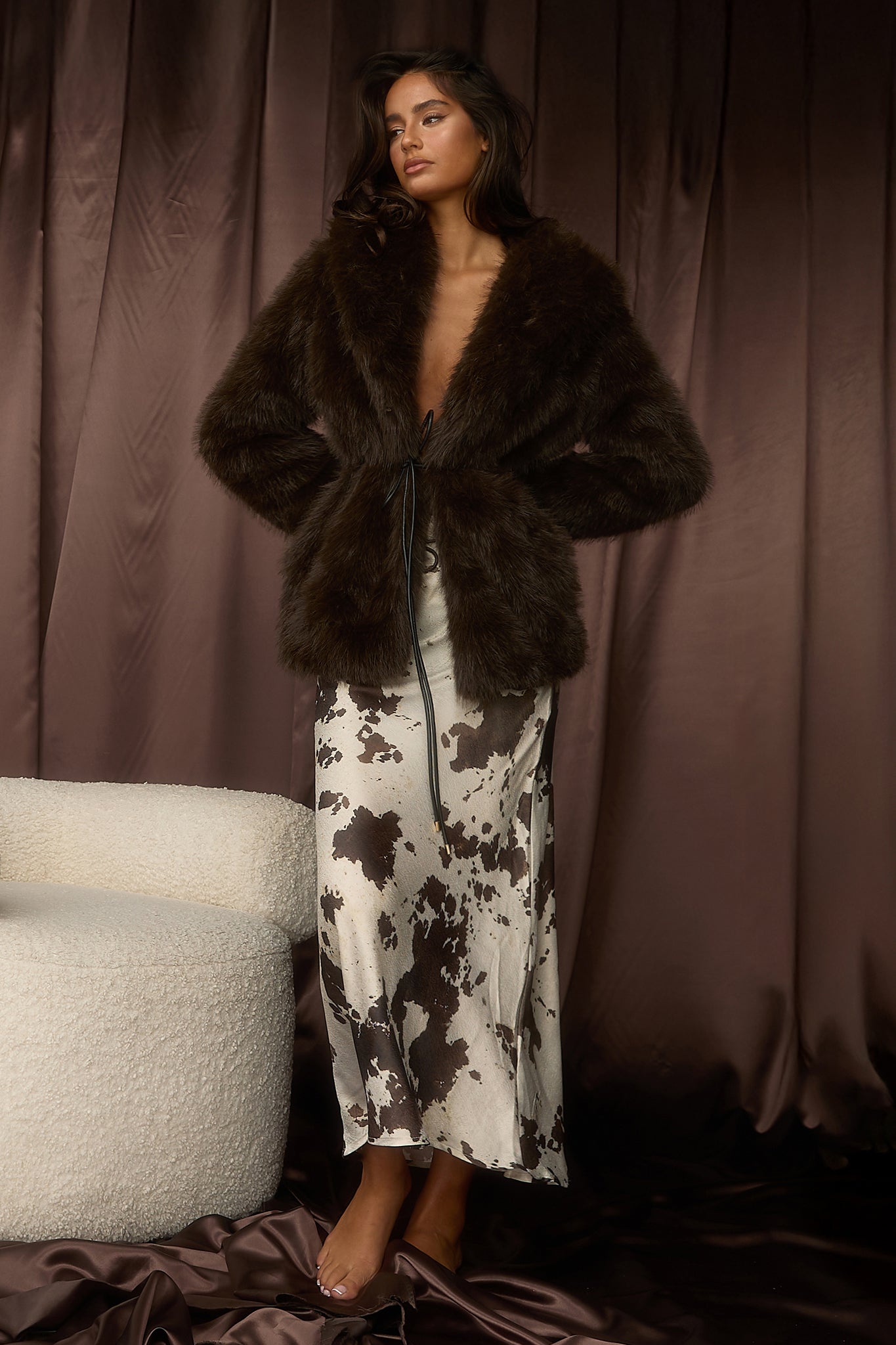 Takara String Tie Maxi Skirt Cow Print-Maymioy