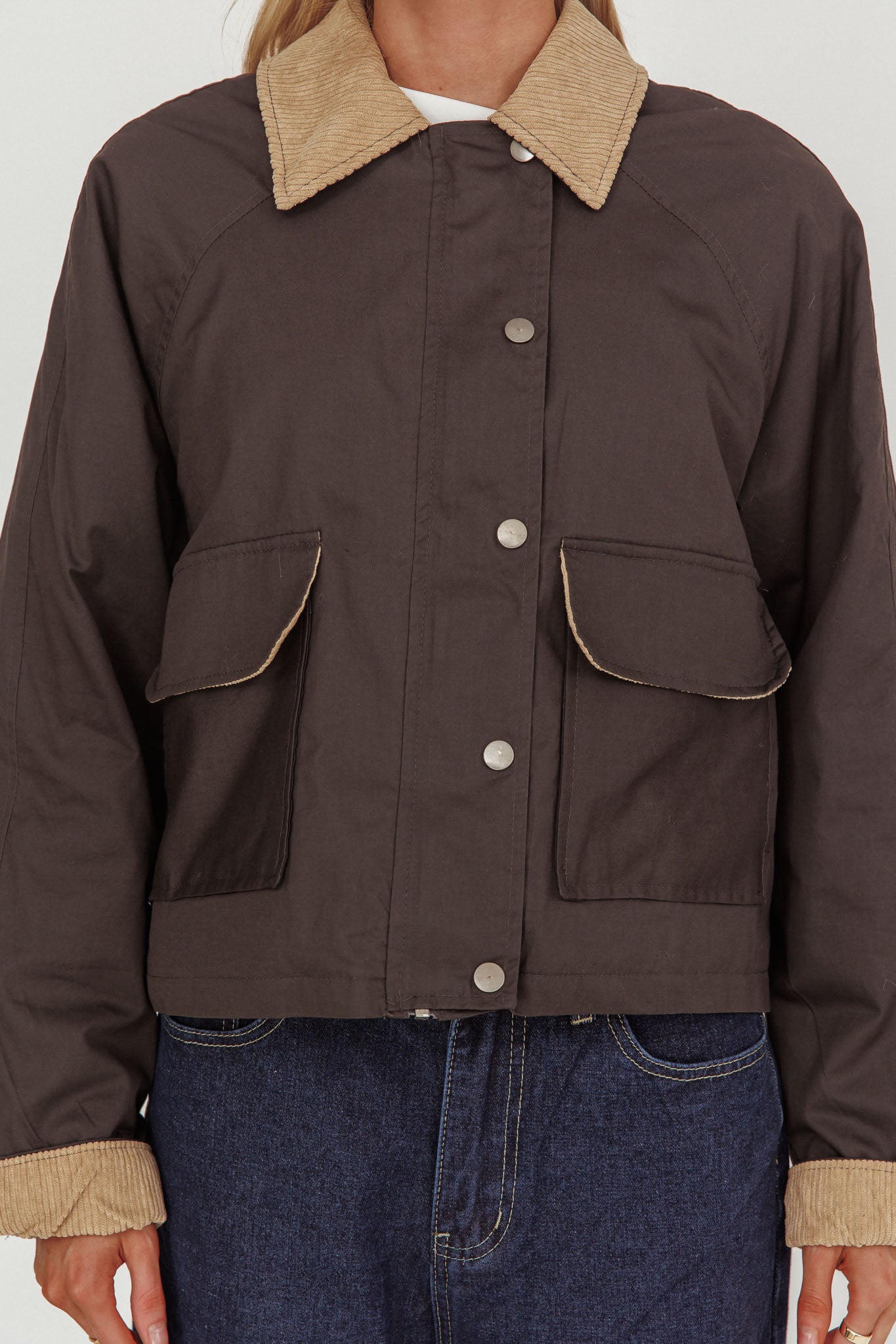 Halona Snap Button Pocket Jacket Charcoal-Maymioy