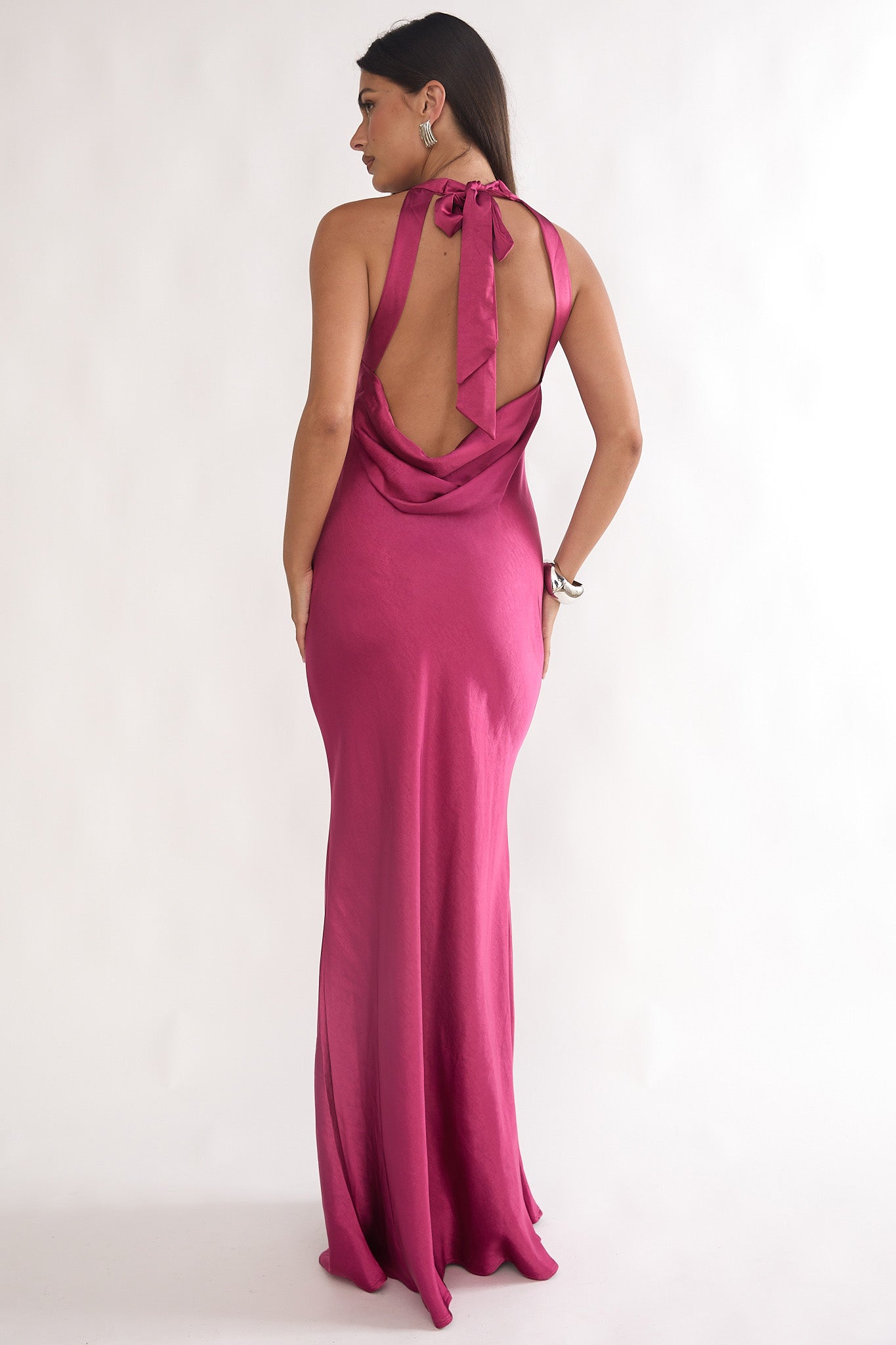 Saphirra Open Cowl Back Maxi Dress Berry-Maymioy