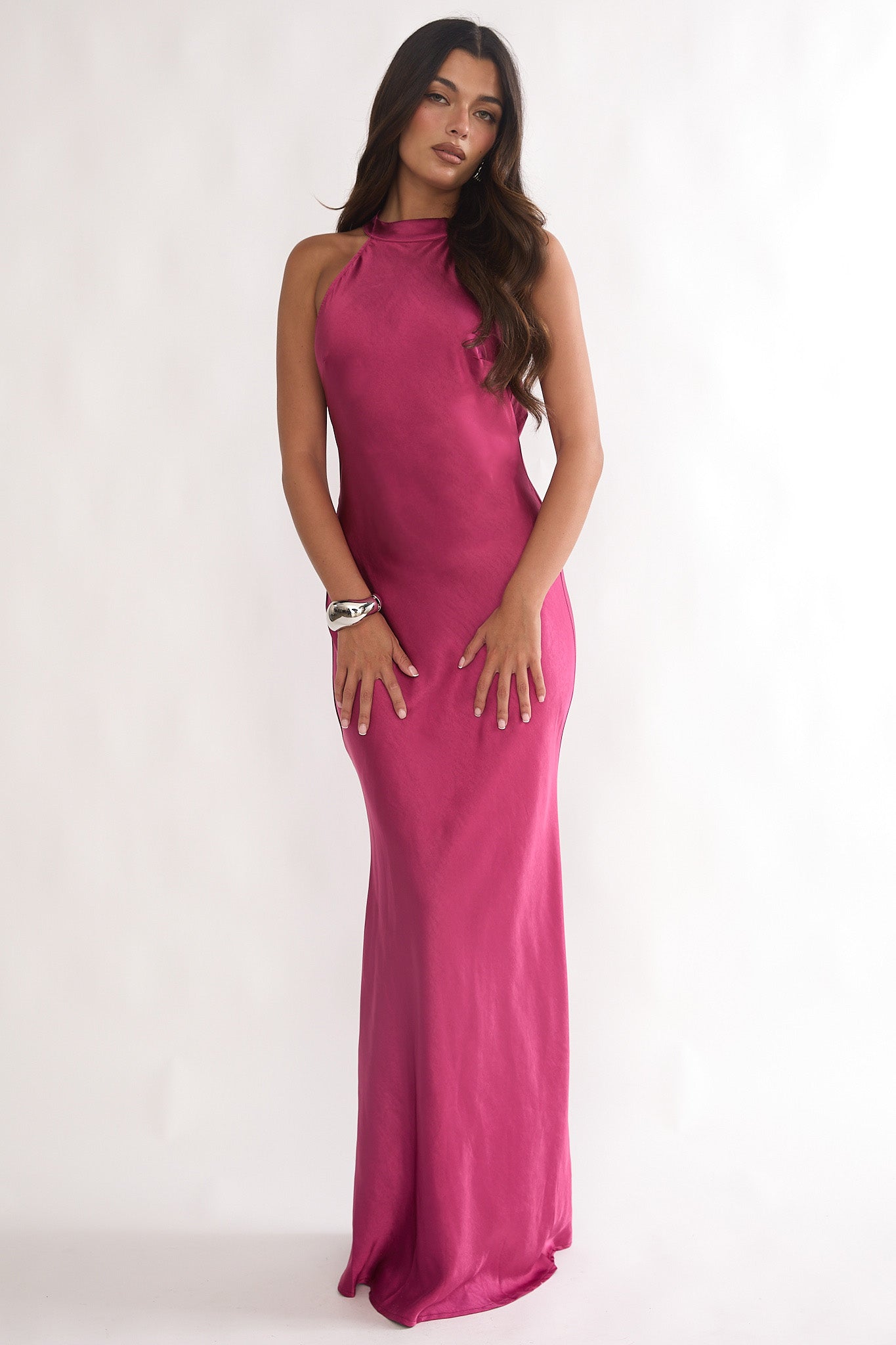 Saphirra Open Cowl Back Maxi Dress Berry-Maymioy