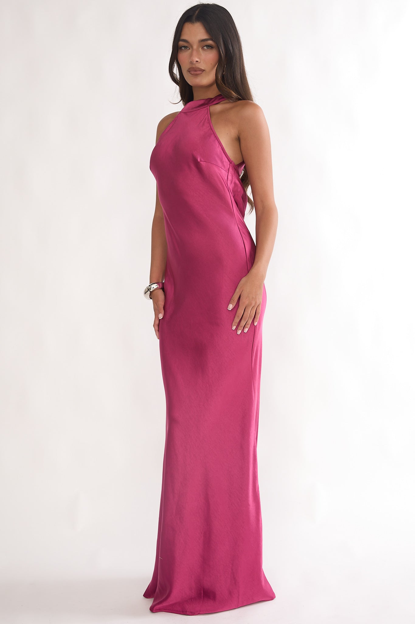 Saphirra Open Cowl Back Maxi Dress Berry-Maymioy