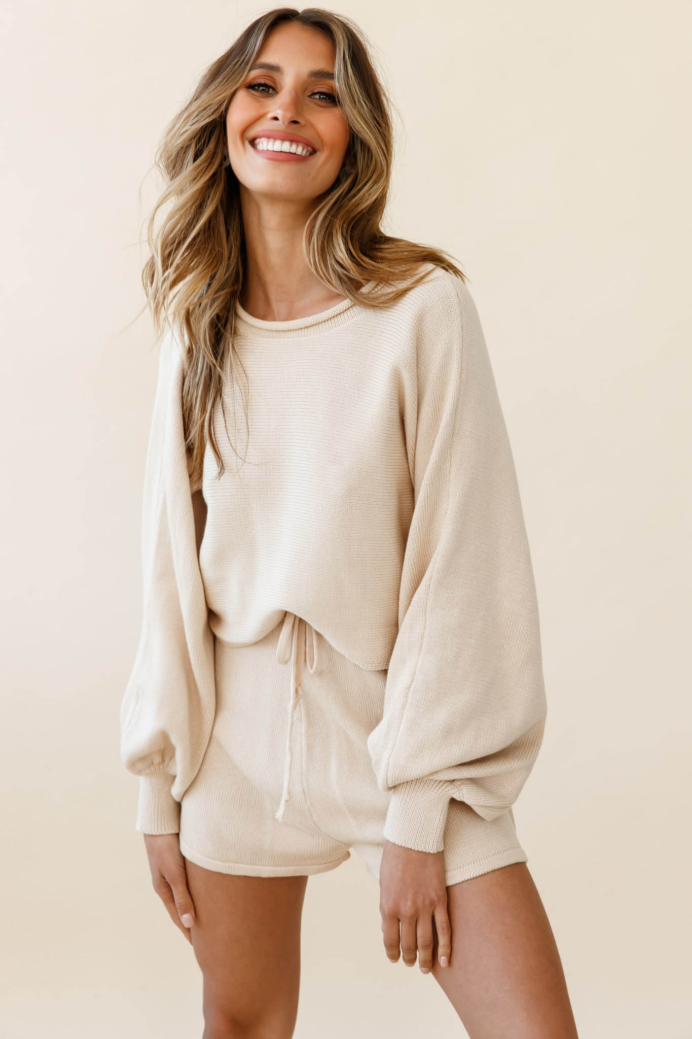 Easy Breezy Long Sleeve Midi Sweater Beige-Maymioy