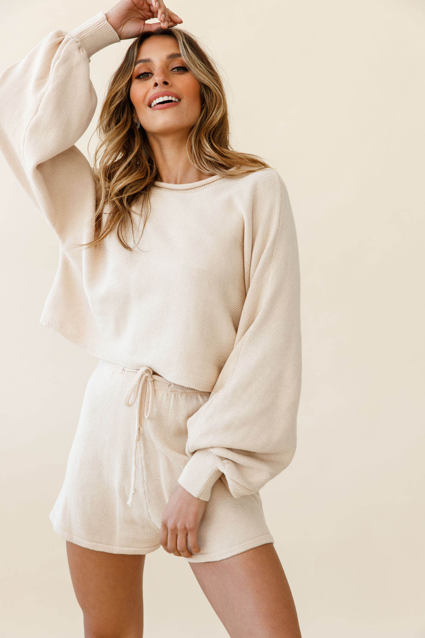 Easy Breezy Long Sleeve Midi Sweater Beige-Maymioy