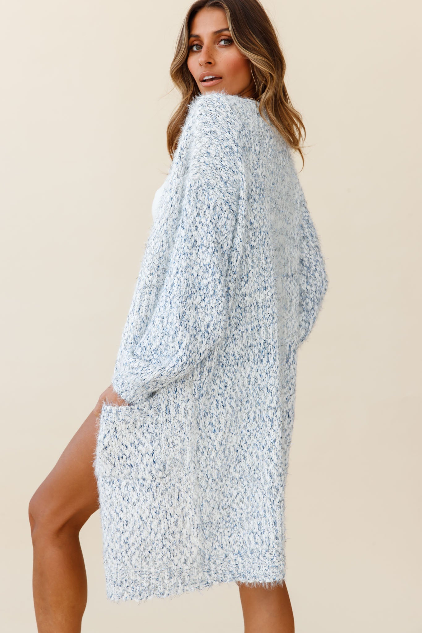 Take It Easy Long Sleeve Chunky Knit Duster Cardigan White-Maymioy