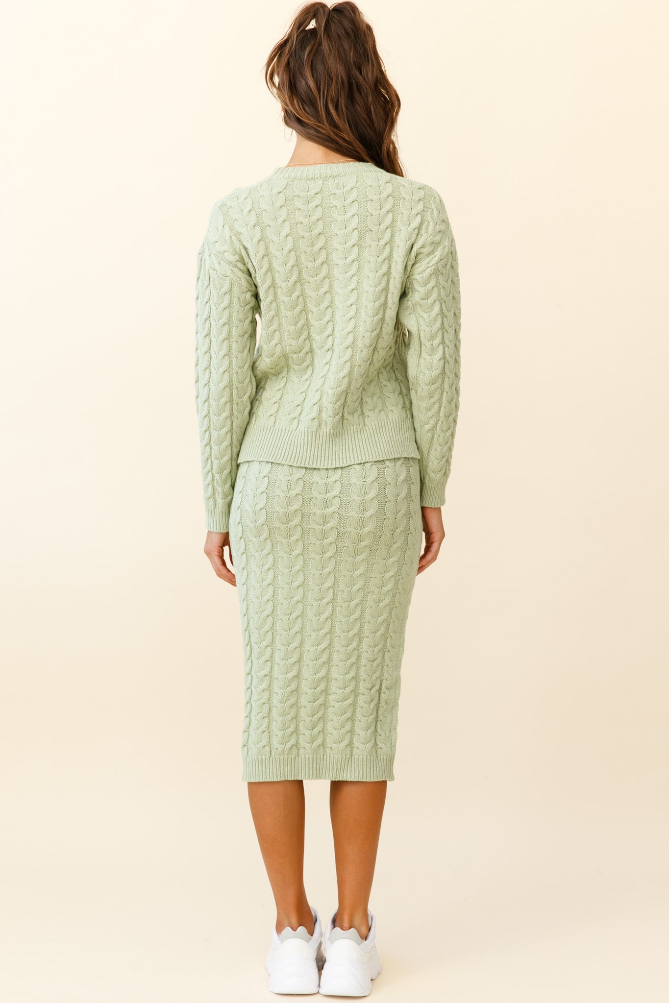 Cozy Up Cable Knit Midi Skirt Green-Maymioy