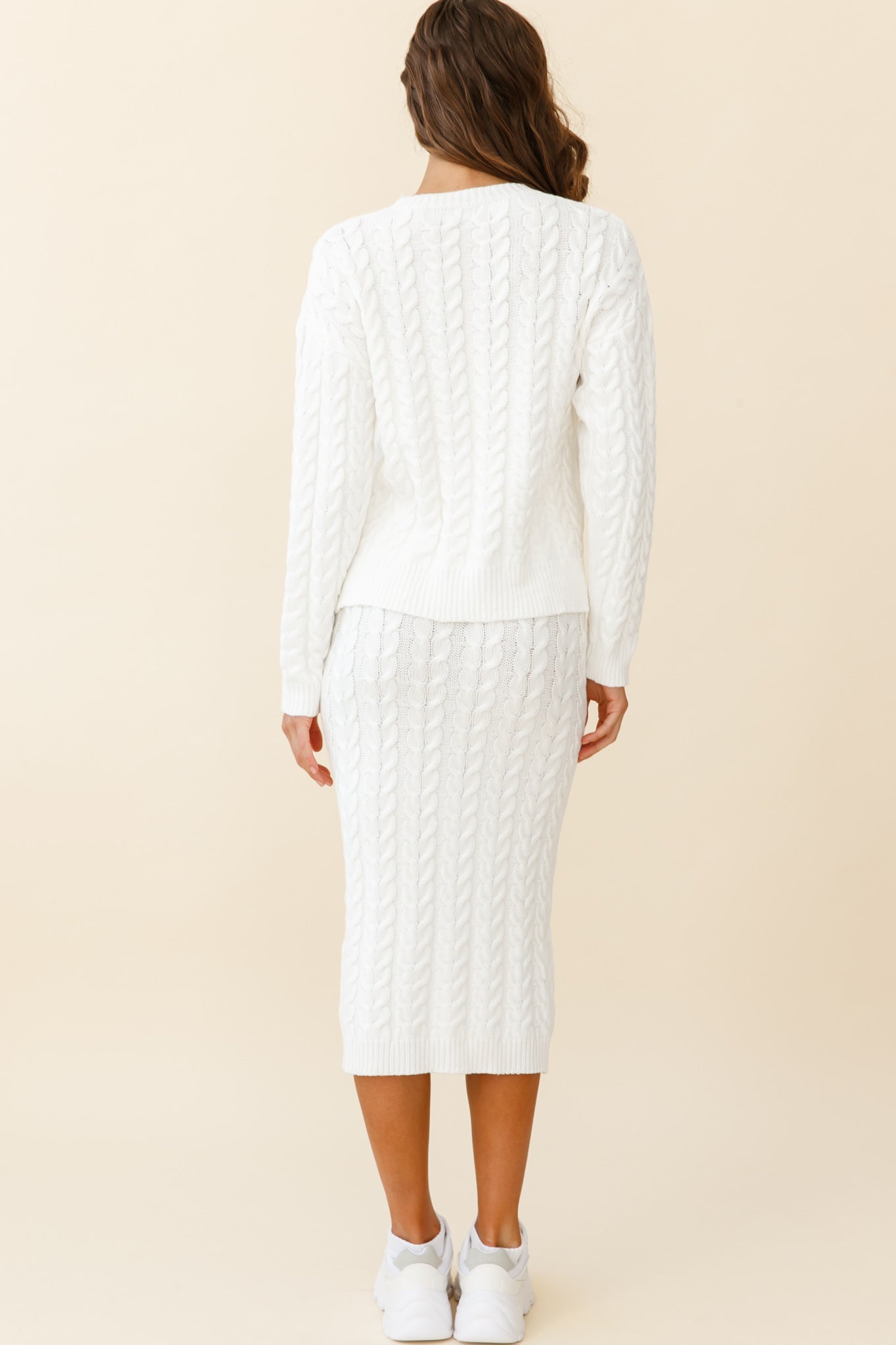 Cozy Up Cable Knit Midi Skirt White-Maymioy