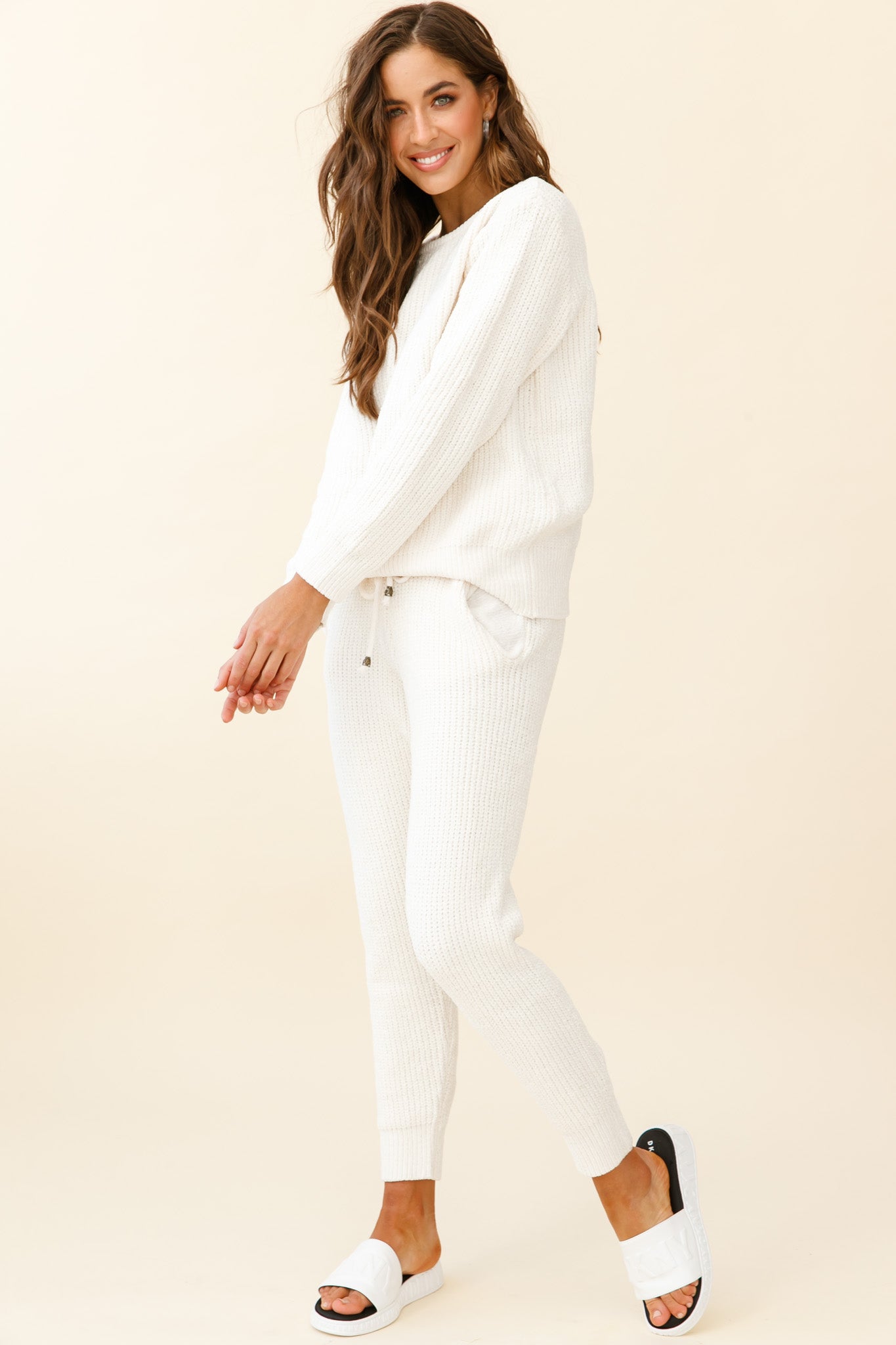 Sundown Front Pocket Jogger Pants Cream-Maymioy