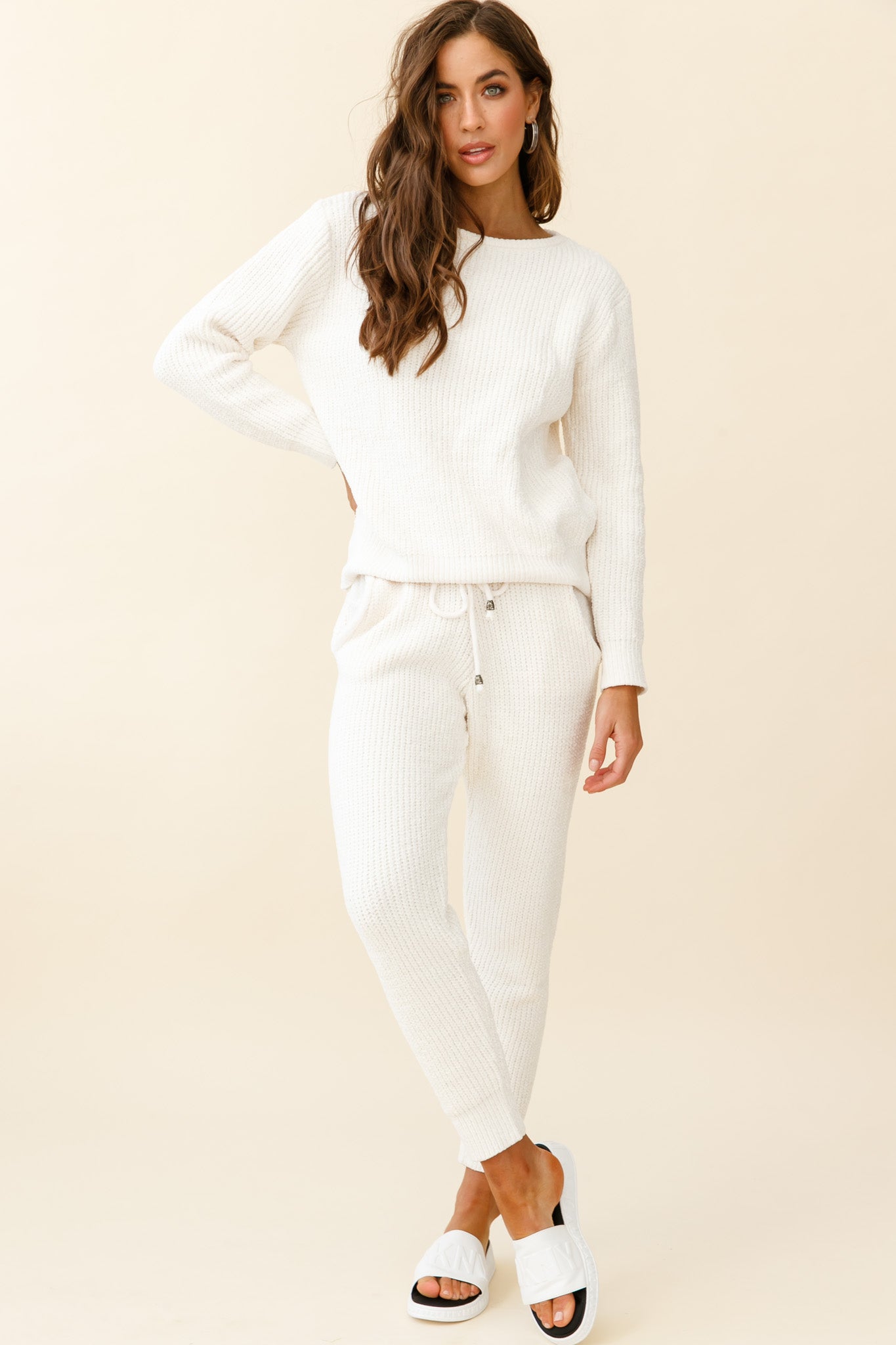 Sundown Front Pocket Jogger Pants Cream-Maymioy