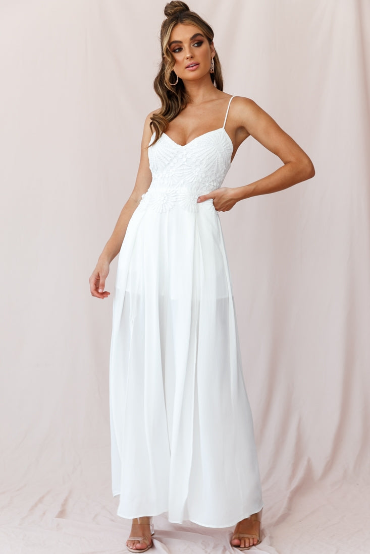 Ada Applique Embroidery Bust Wide Leg Jumpsuit White-Maymioy
