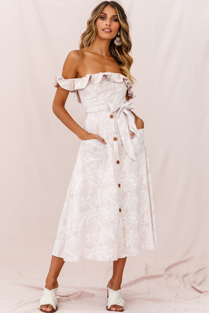 Matisse Off-Shoulder Placket Dress Blush Pattern-Maymioy