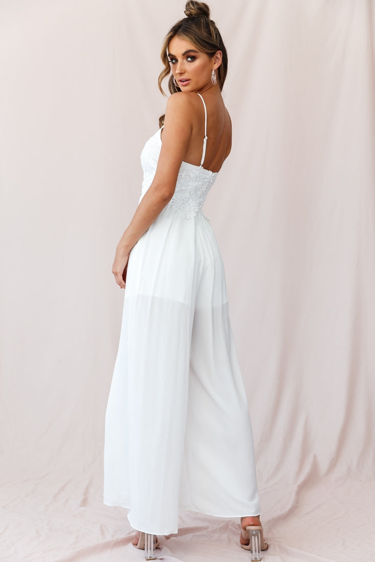 Ada Applique Embroidery Bust Wide Leg Jumpsuit White-Maymioy