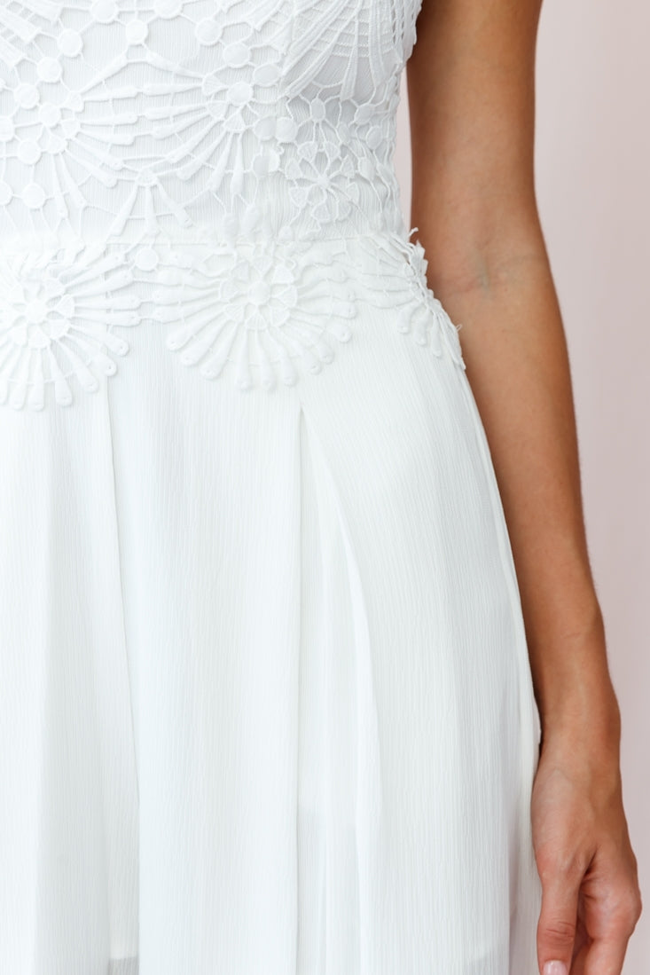 Ada Applique Embroidery Bust Wide Leg Jumpsuit White-Maymioy