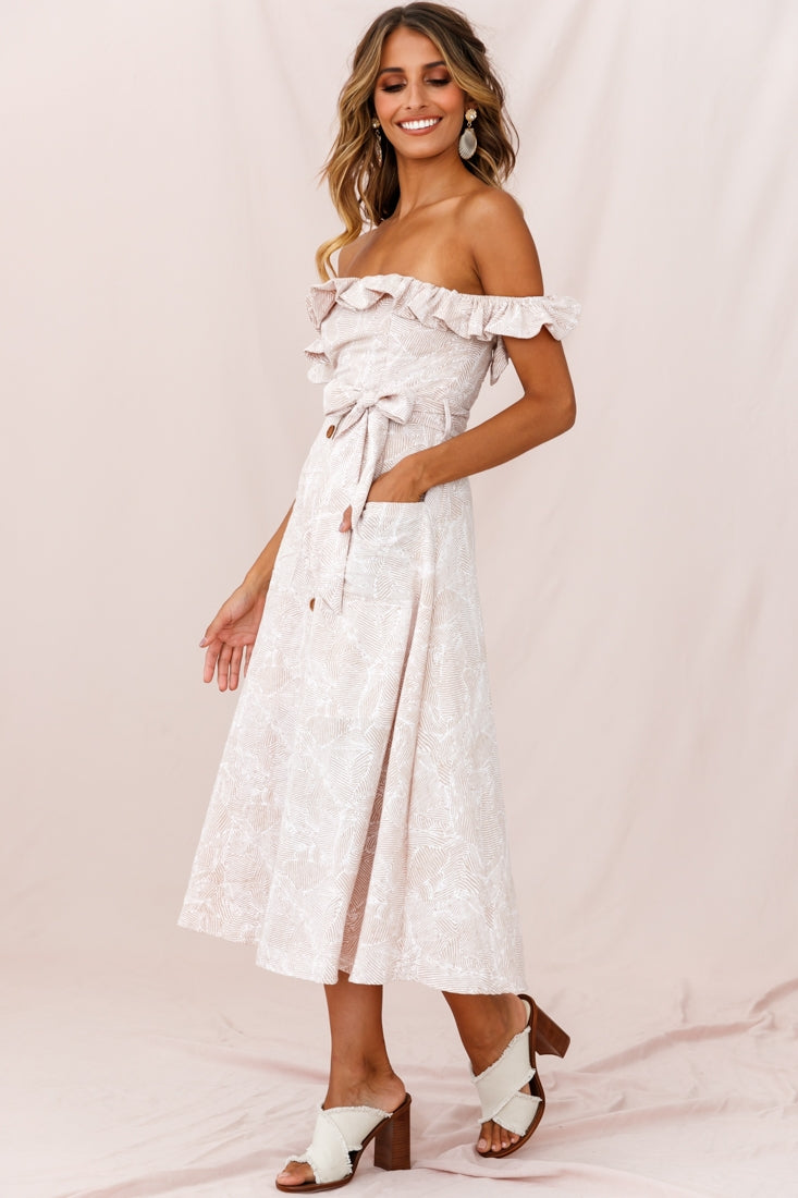 Matisse Off-Shoulder Placket Dress Blush Pattern-Maymioy