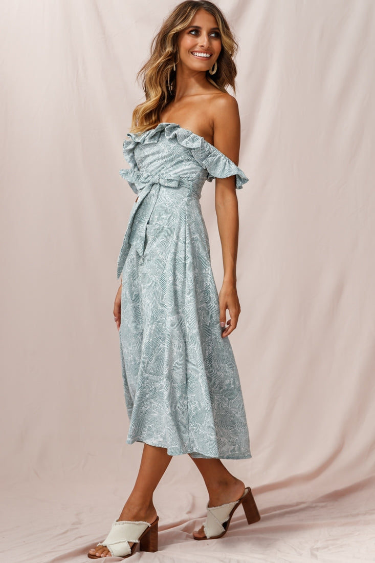 Matisse Off-Shoulder Placket Dress Sage Pattern-Maymioy