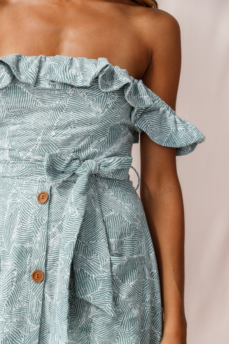 Matisse Off-Shoulder Placket Dress Sage Pattern-Maymioy
