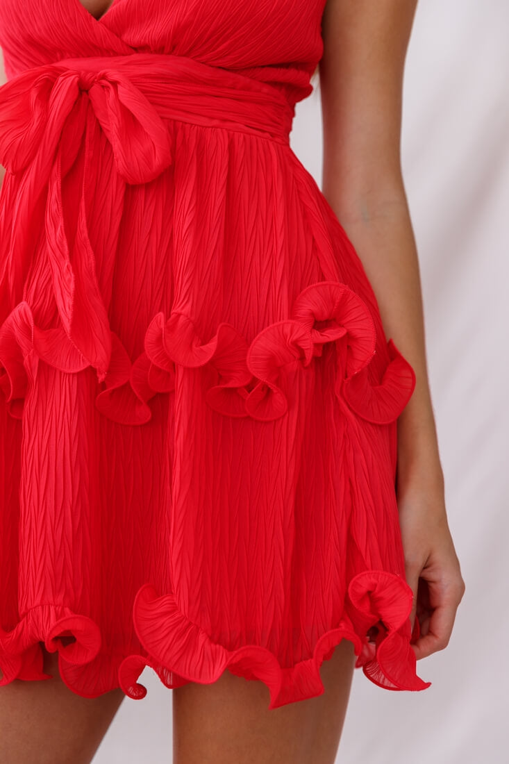 Greta Cami Strap Frill Chiffon Dress Red-Maymioy