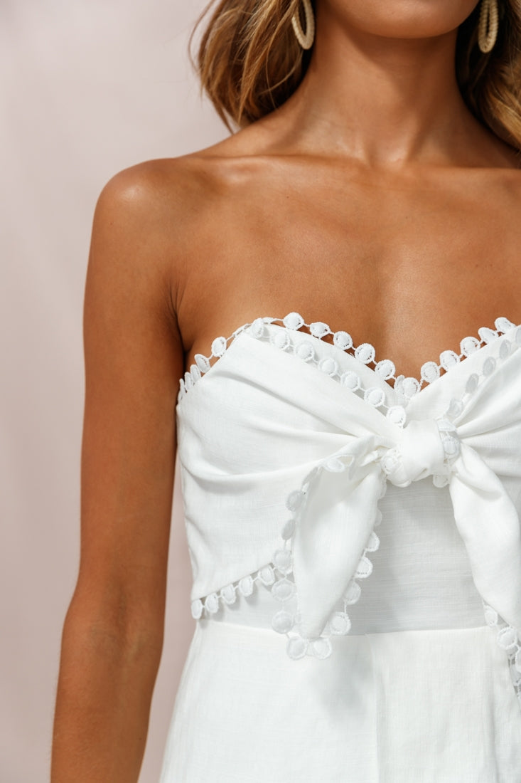 Miki Tie-Knot Bust Skort Romper White-Maymioy