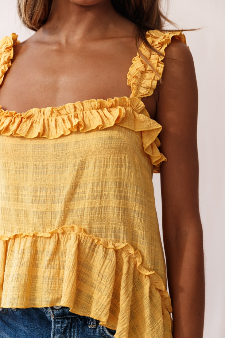 Jacinta High-Low Ruffle Strap Top Mustard-Maymioy