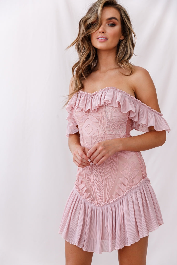 Dreamy Off-Shoulder Mini Dress Blush-Maymioy