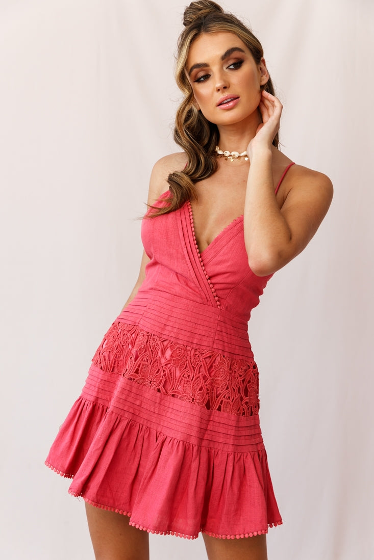 Bianca Fluted Hem Tie-Back Dress Rose-Maymioy