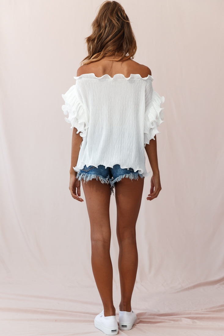 Miranda Ruffle Sleeve Top White-Maymioy