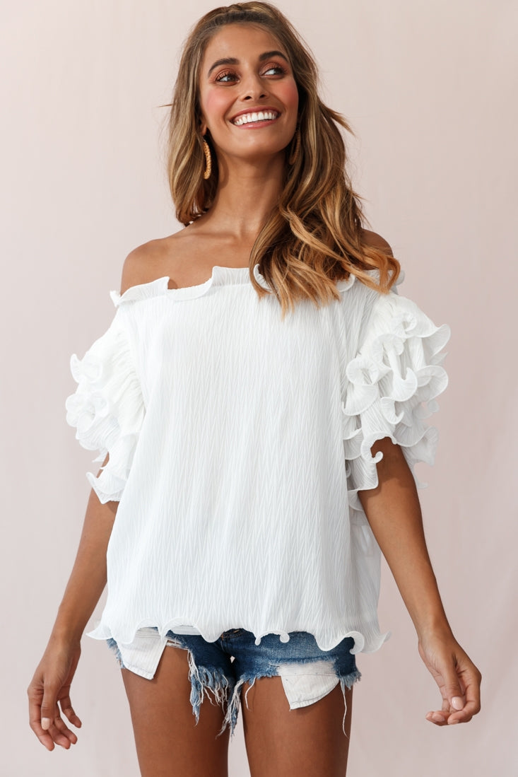 Miranda Ruffle Sleeve Top White-Maymioy