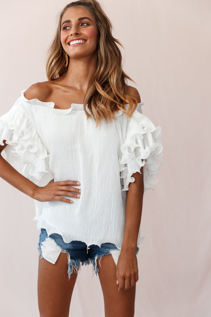 Miranda Ruffle Sleeve Top White-Maymioy