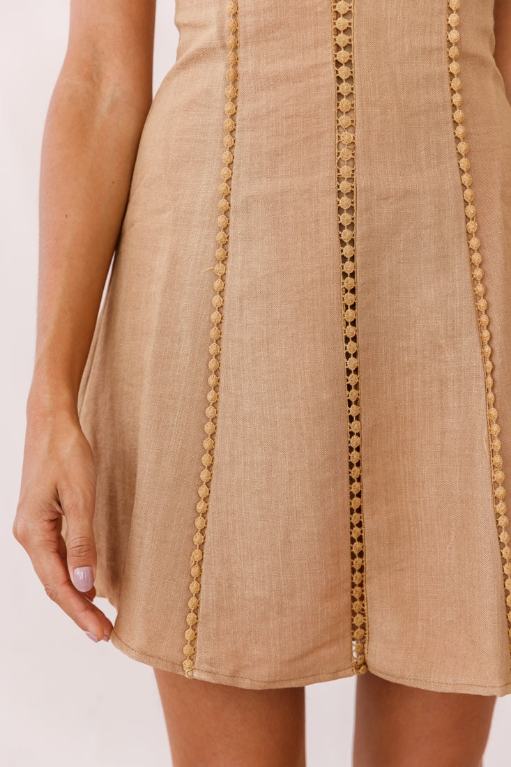 Petunia Tie-Up Back Mini Dress Tan-Maymioy