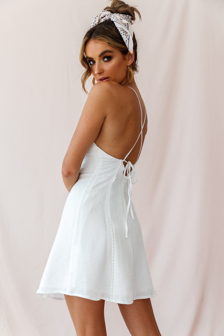 Petunia Tie-Up Back Mini Dress White-Maymioy