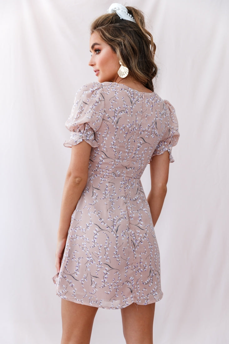 Leah Button Detail Tea Dress Blush-Maymioy