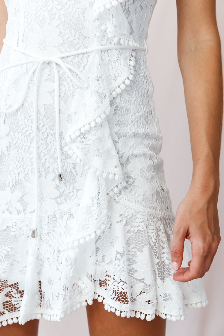 Hart Cami Strap Ruffle Mini Dress Lace White-Maymioy