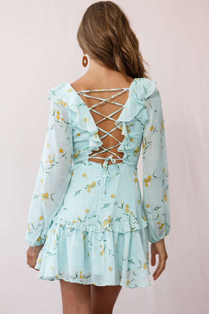 Brentwood Lace Up Babydoll Dress Green-Maymioy
