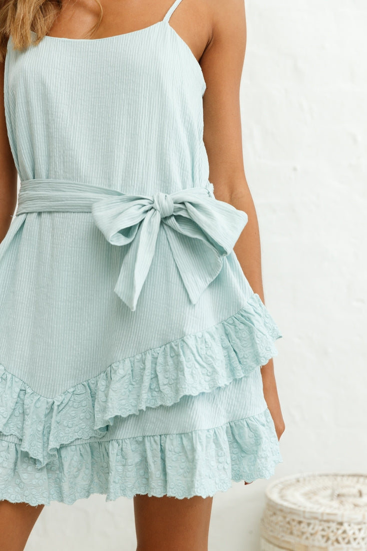 Petrie Ruffle Detail Waist Tie Dress Sage-Maymioy