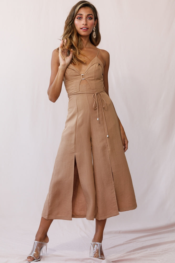 Charlie Structured Wide Leg Jumpsuit Tan-Maymioy